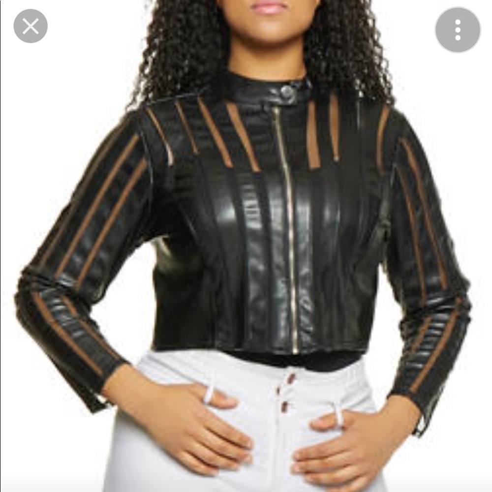 Black leather/mesh crop jacket